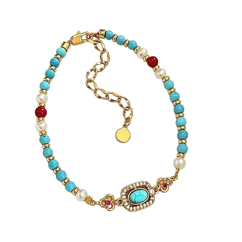 The Azure Talisman - Natural Turquoise & Crystal Pearl Bracelet ZANYÉ