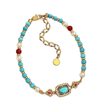 The Azure Talisman - Natural Turquoise & Crystal Pearl Bracelet ZANYÉ