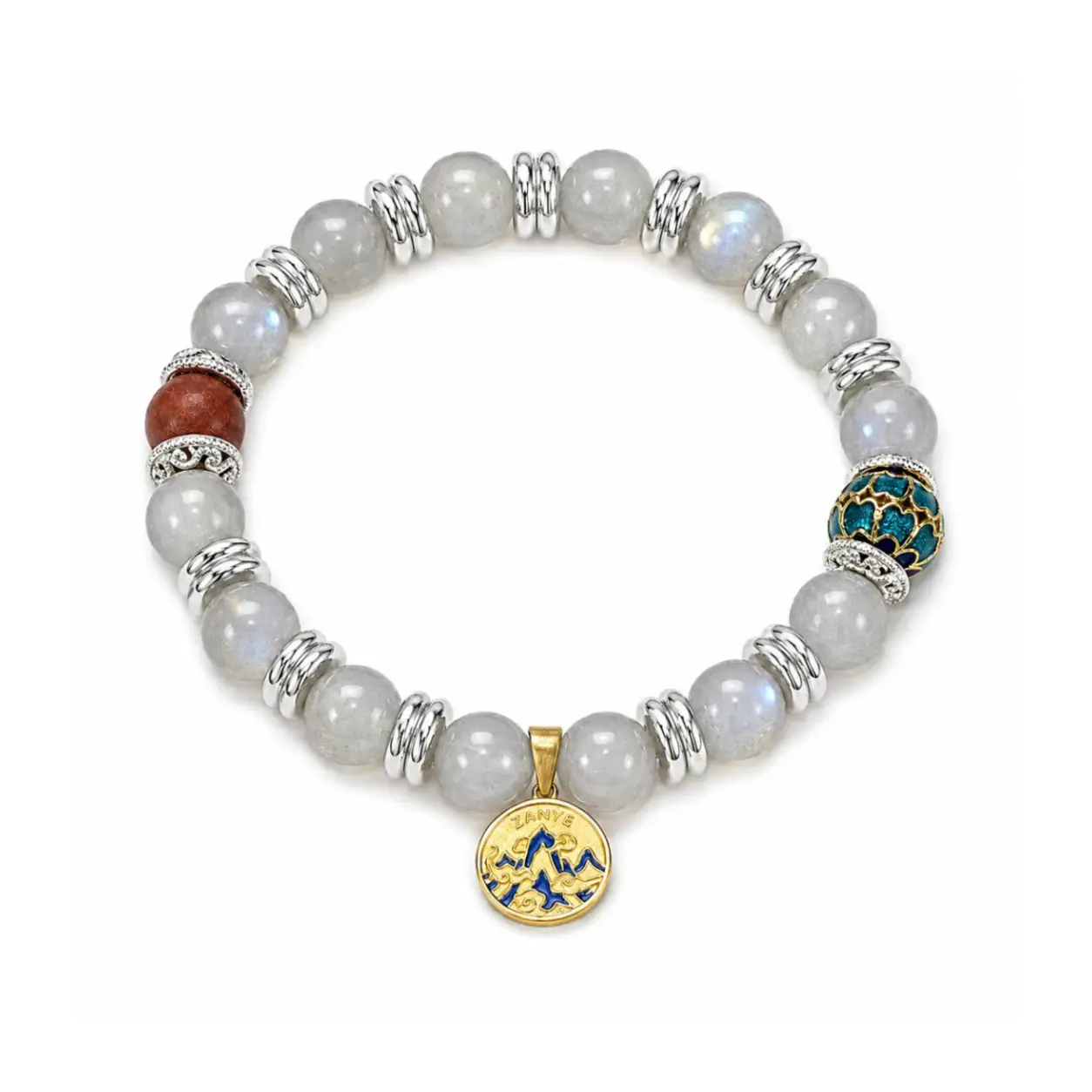 The Lunar Spring - Grey Moonstone & Blue Cloisonné Amulet Bracelet ZANYÉ