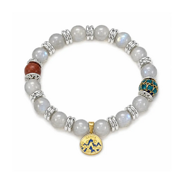 The Lunar Spring - Grey Moonstone & Blue Cloisonné Amulet Bracelet ZANYÉ