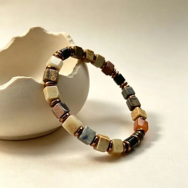 The Whispering Slate - Square-Cut Spotted Jasper Bracelet ZANYÉ