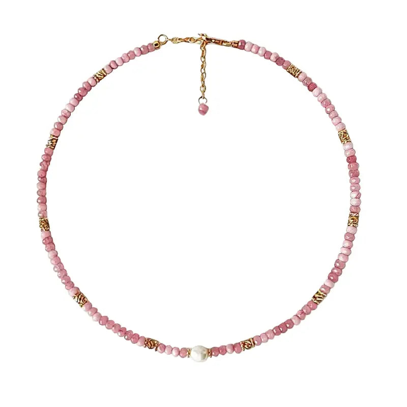 The Rose Dawn - Pink Natural Stone & Freshwater Pearl Jewelry Necklace ZANYÉ