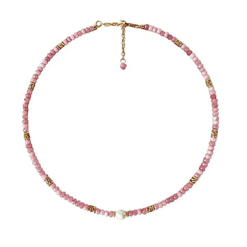 The Rose Dawn - Pink Natural Stone & Freshwater Pearl Jewelry Necklace ZANYÉ