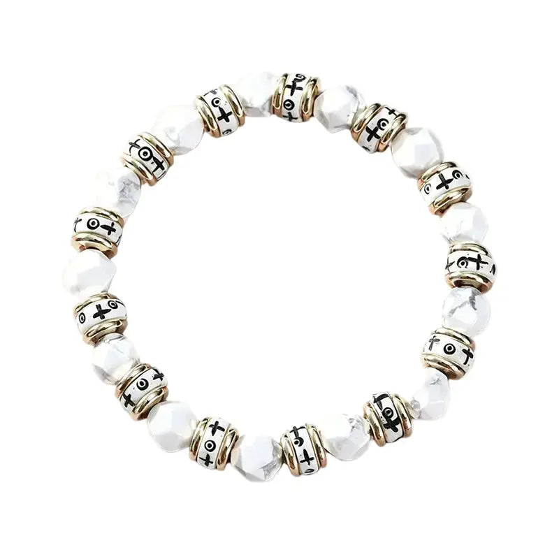 The Snowy Sanctuary - Tibetan White Turquoise & Carved Bone Bracelet ZANYÉ