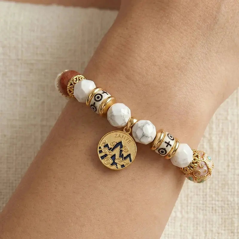 The Snowy Dawn - White Turquoise & Pink Cloisonné Amulet Bracelet ZANYÉ