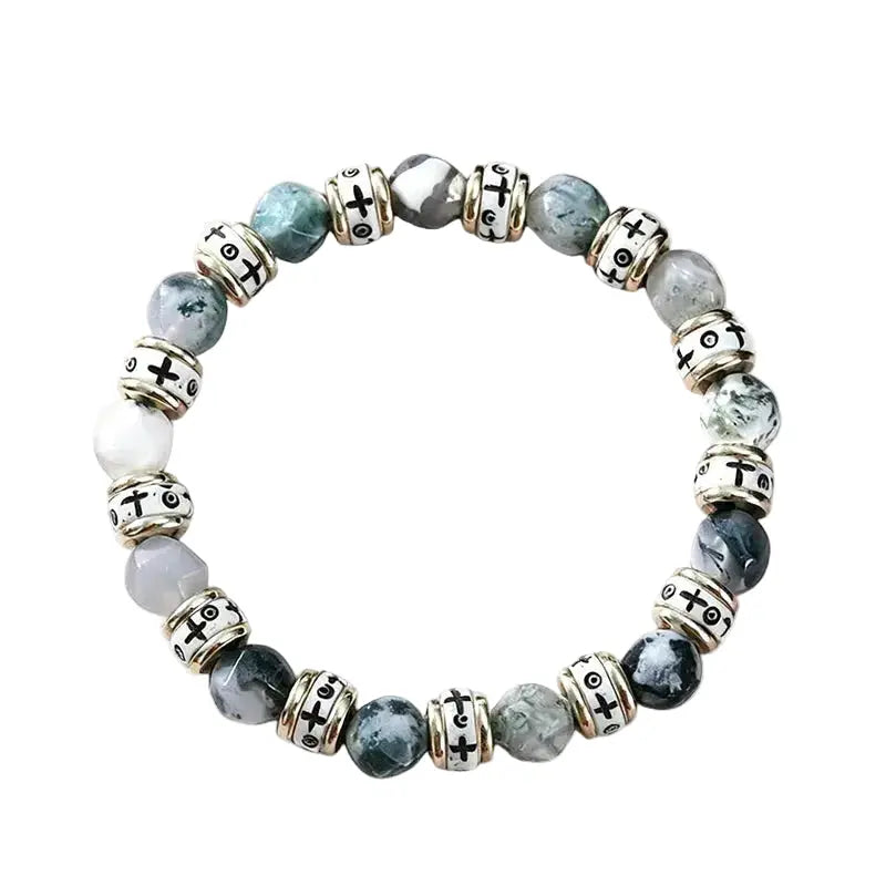 The Forest Sanctuary - Tibetan Tree Agate & Carved Bone Bracelet ZANYÉ