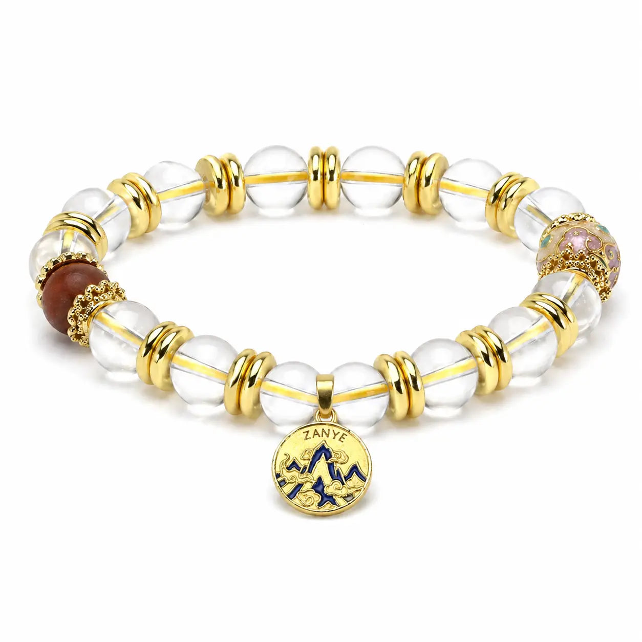 The Ethereal Dawn - Heritage Clear Quartz & Pink Cloisonné Archive Bracelet ZANYÉ