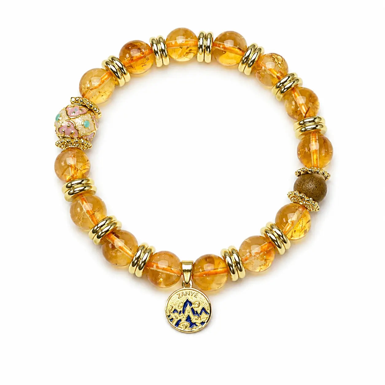 The Golden Aura - Brazilian Citrine & Pink Cloisonné Amulet Bracelet ZANYÉ