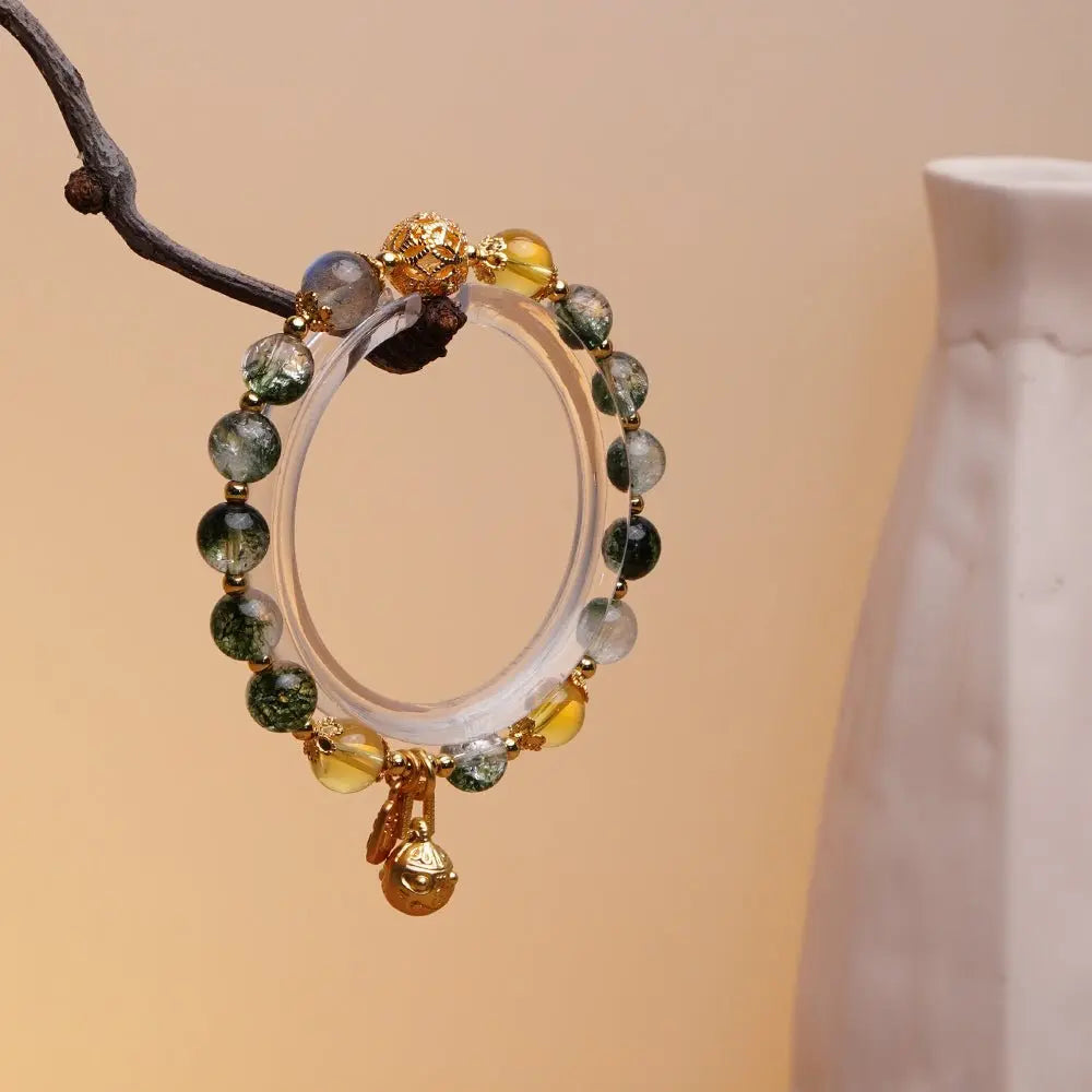 Aligned Abundance Bracelet - Authentic Green Phantom & Golden Rutilated Quartz - ZANYÉ