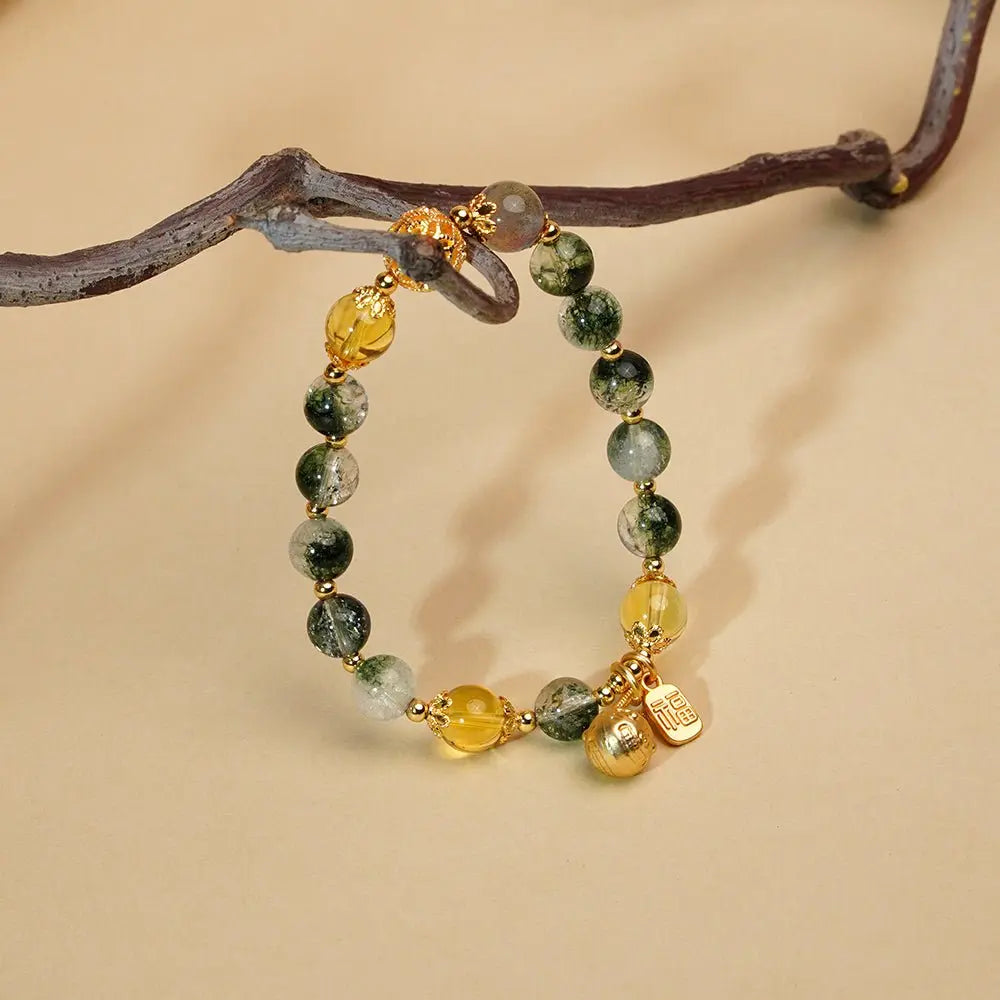 Aligned Abundance Bracelet - Authentic Green Phantom & Golden Rutilated Quartz - ZANYÉ