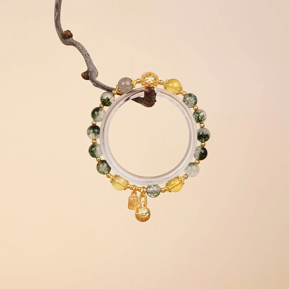Aligned Abundance Bracelet - Authentic Green Phantom & Golden Rutilated Quartz - ZANYÉ