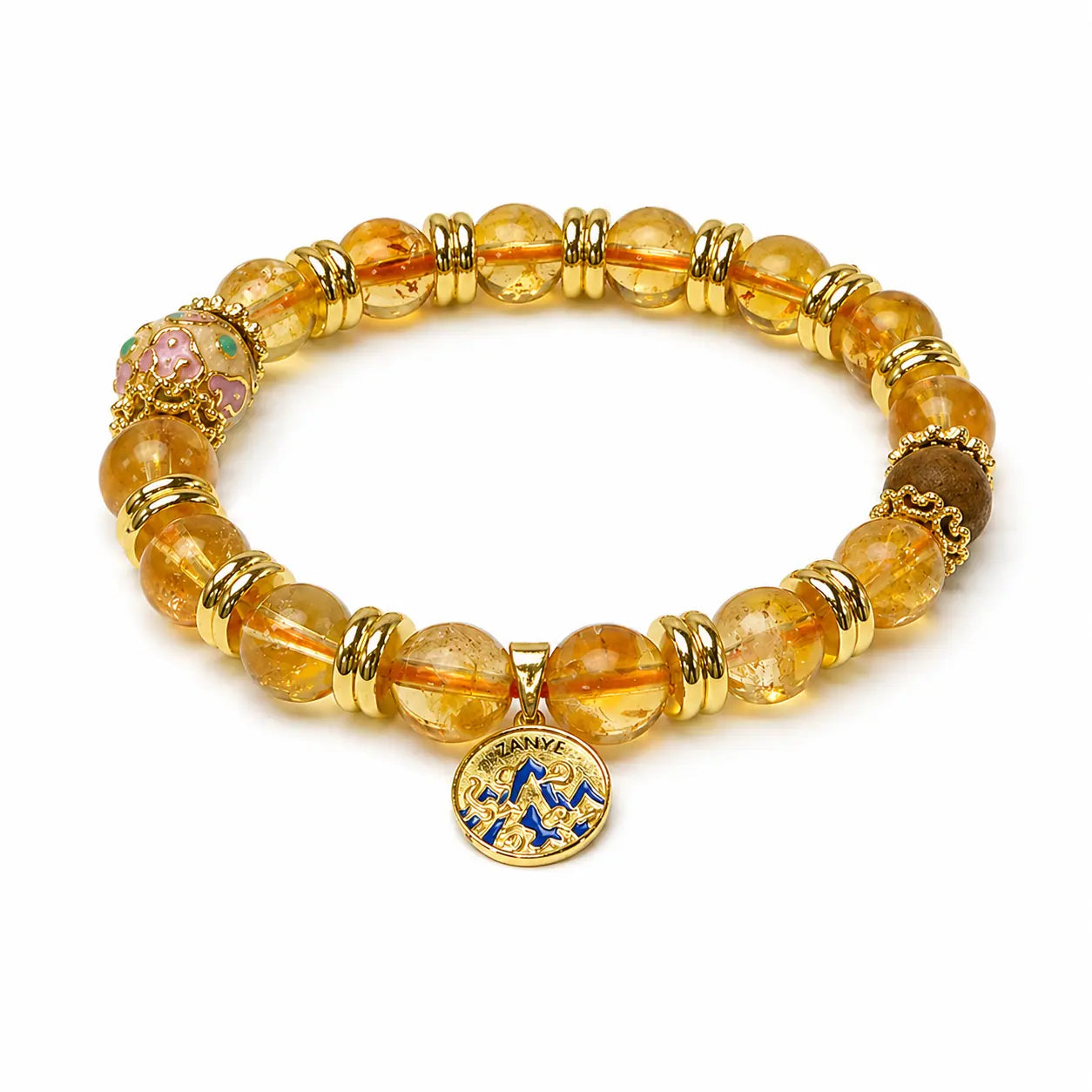 The Golden Aura - Brazilian Citrine & Pink Cloisonné Amulet Bracelet ZANYÉ