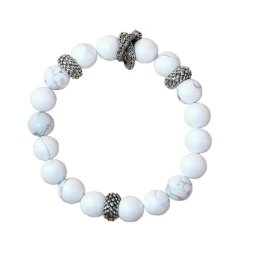 The "Dragon's Peace" Bracelet - White Howlite & Handcrafted Silver Dragon Protector - ZANYÉ